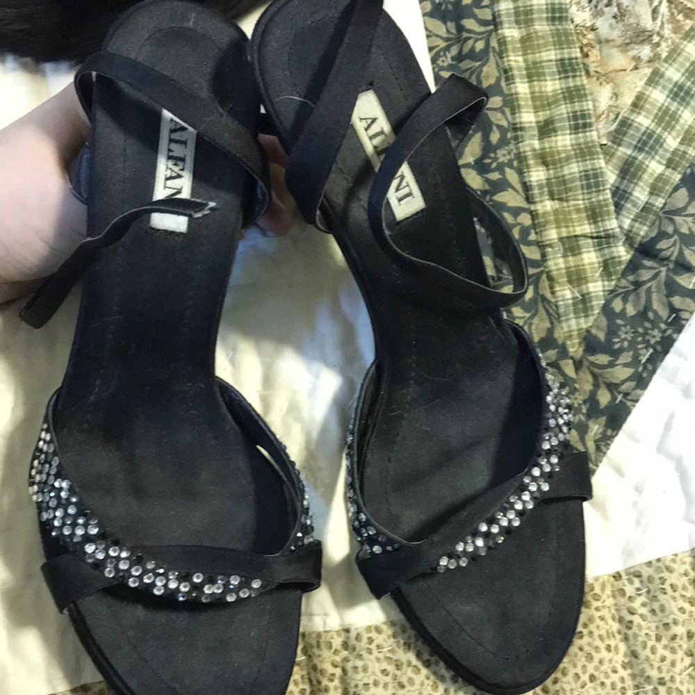 Alfani Black Rhinestone Ankle Strap Sandal Heels